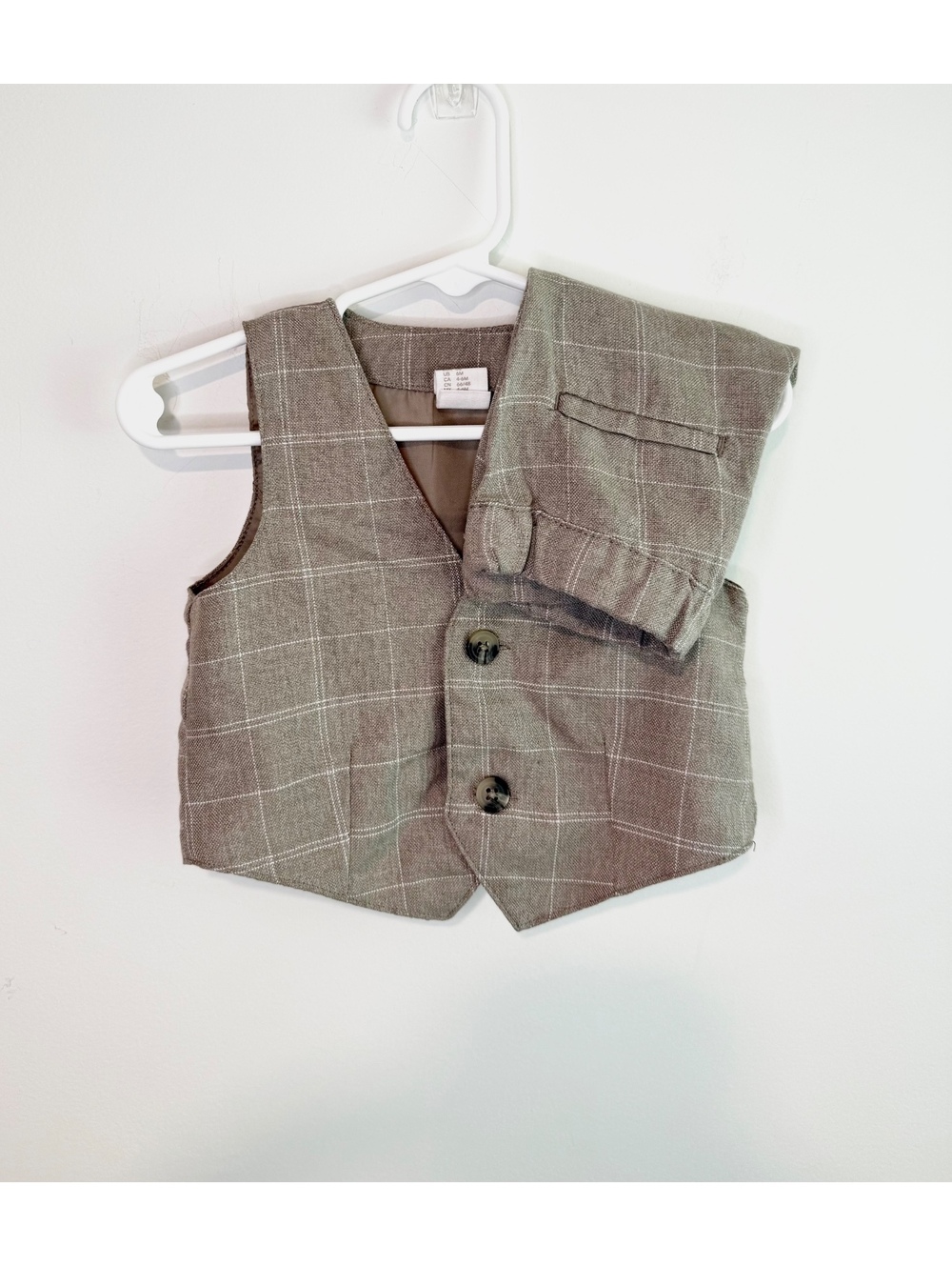 H&M Baby Boys 6 Months Brown Checkered Vest and Pants Set